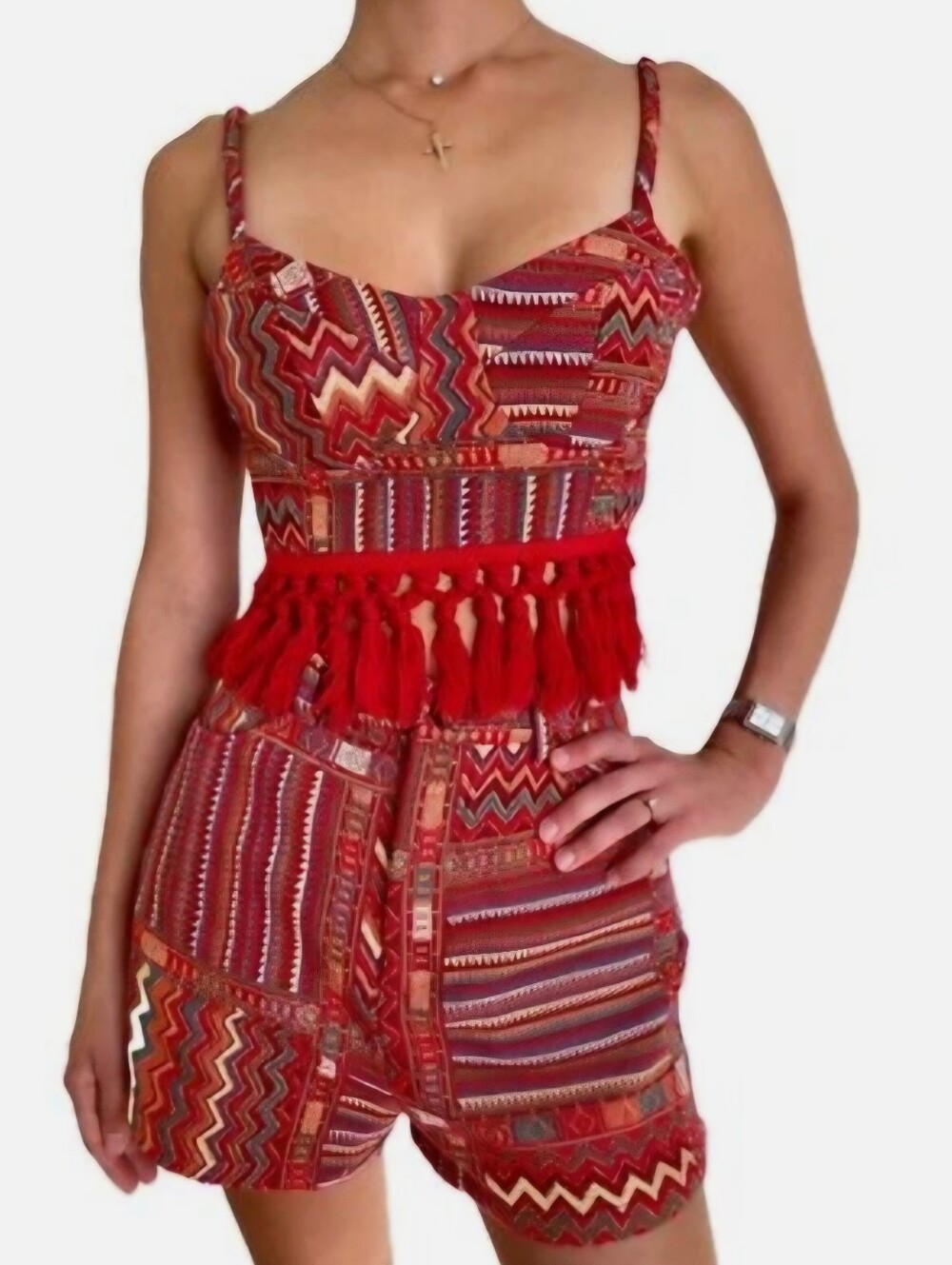 Cider Boho Aztec Southwestern Tapestry Tassel Corset Top & Short Set, 2XL, NWOT